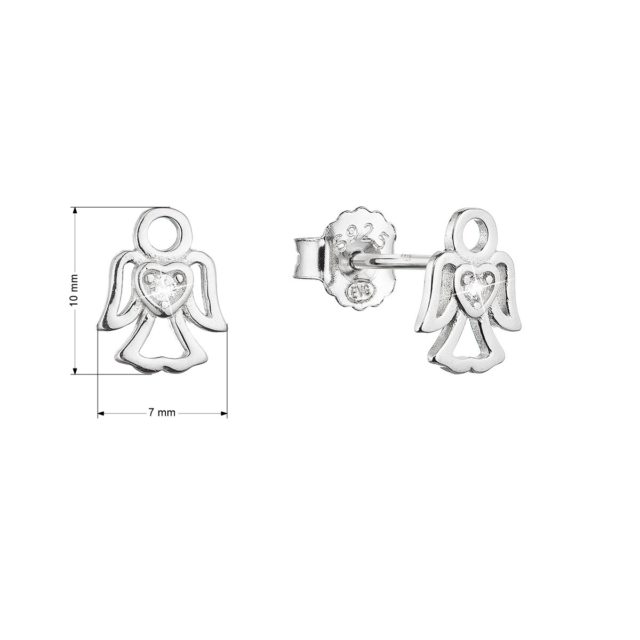 Stříbrné náušnice malý anděl se zirkonem tvaru srdíčka 11457.1