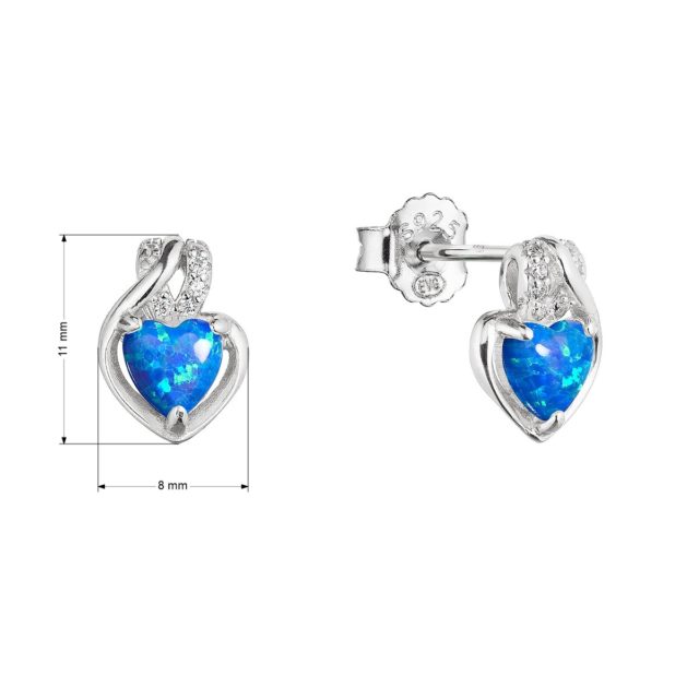 Stříbrné náušnice srdce z modrého syntetického opálu a zirkony 11469.3 blue