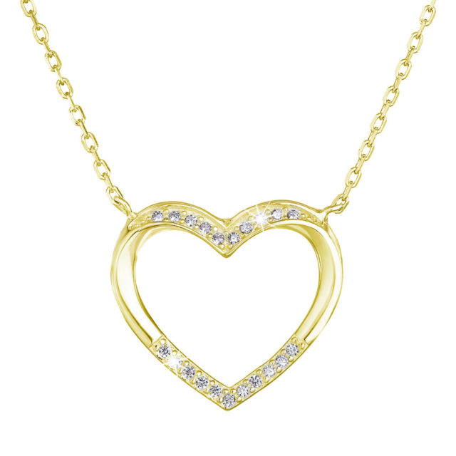 Pozlacený náhrdelník srdce s bílými zirkony 12010.1