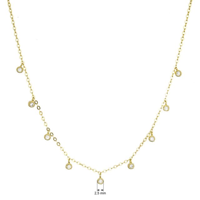 Pozlacený stříbrný náhrdelník s 9 malými kulatými zirkonky 12056.1 crystal