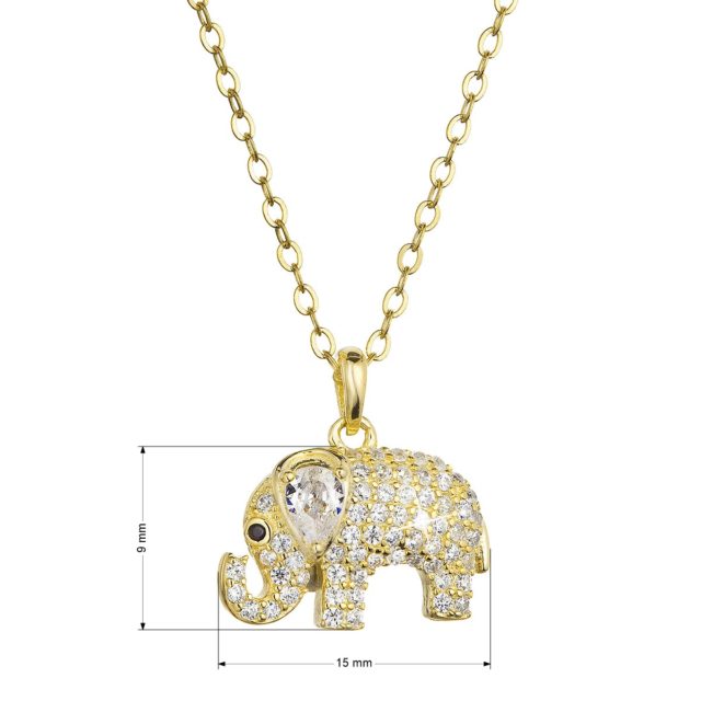Pozlacený stříbrný náhrdelník slon s bílými zirkony 12060.1