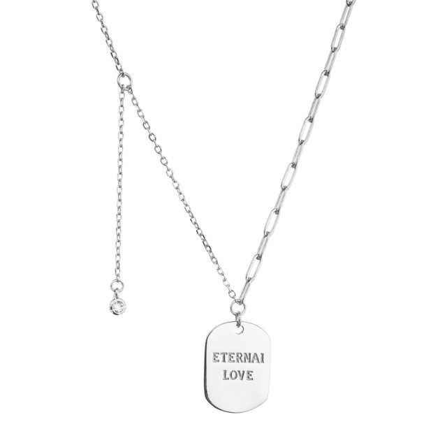 Stříbrný náhrdelník placička ETERNAL LOVE a přívěsek s mini zirkonkem 12070.1