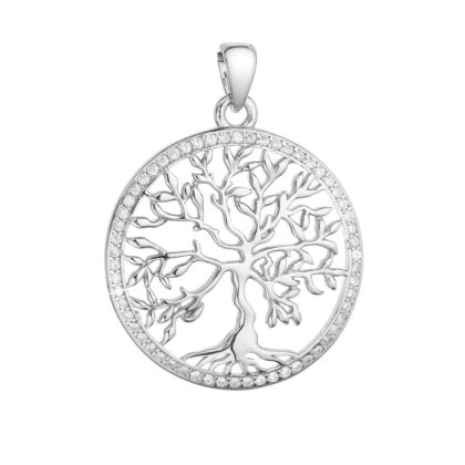 Stříbrný přívěsek strom života lemovaný zirkony bílý 14025.1