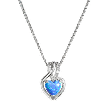 Náhrdelník se syntetickým modrým opálem srdce a zirkony 12076.3 blue
