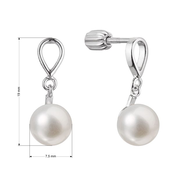 Stříbrné náušnice visací slzička s říční perlou 21086.1B
