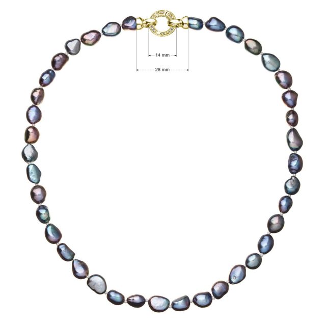 Perlový náhrdelník z pravých říčních perel modrý 22027.3 peacock