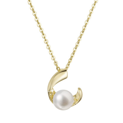 Pozlacený stříbrný náhrdelník s pravou říční perlou v půlkruhu se zirkony 22041.1