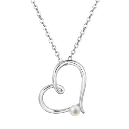 Stříbrný náhrdelník srdce s malou bílou říční perličkou 22045.1