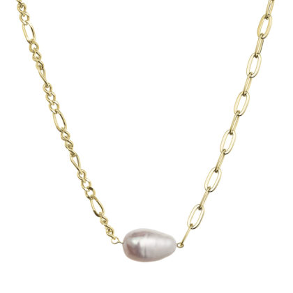 Pozlacený stříbrný náhrdelník s říční oválnou perlou 22049.1