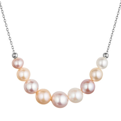Stříbrný náhrdelník s barevnými říčními perlami 22046.3 multi