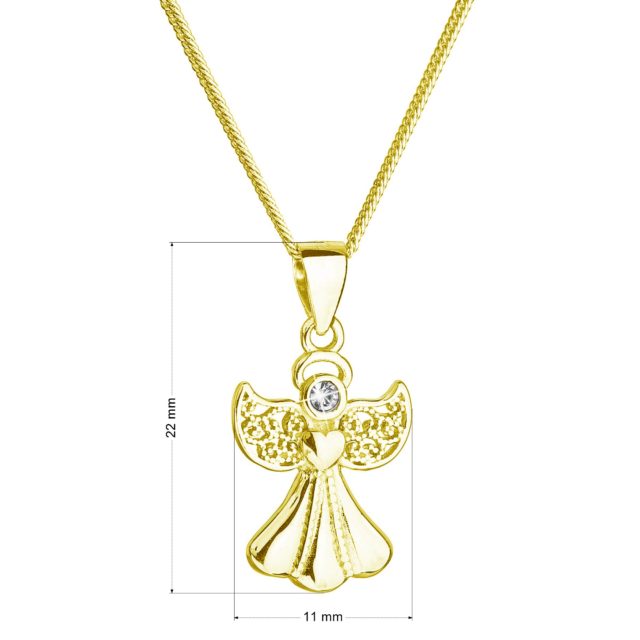 Pozlacený stříbrný náhrdelník anděl se Swarovski krystaly bílý 32077.1