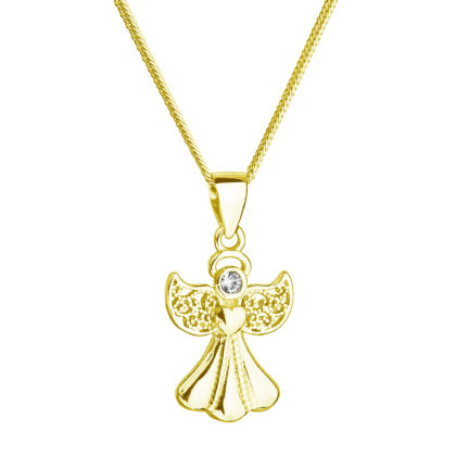 Pozlacený stříbrný náhrdelník anděl se Swarovski krystaly bílý 32077.1