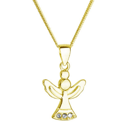 Pozlacený stříbrný náhrdelník anděl se Swarovski krystaly bílý 32078.1
