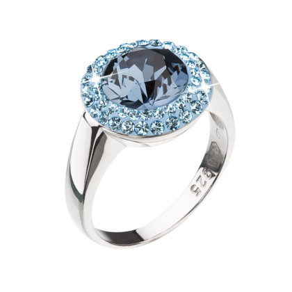 Stříbrný prsten s krystaly modrý kulatý 35025.3