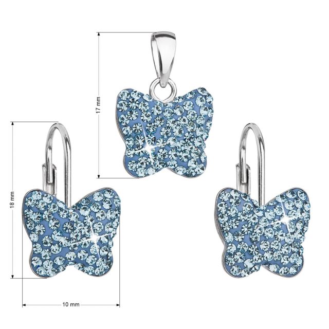 Sada šperků s krystaly Swarovski náušnice a přívěsek modrý motýl 39144.3