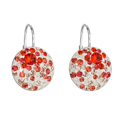 Stříbrné náušnice visací s krystaly Swarovski mix barev oranžová kulaté 31176.3 sunset