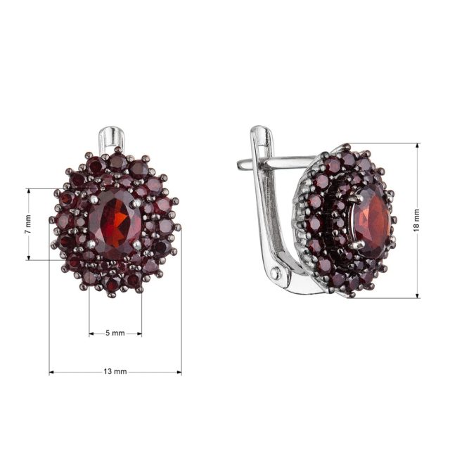 Stříbrné náušnice bohatě osazené rudými pravými kameny 11497.3 garnet