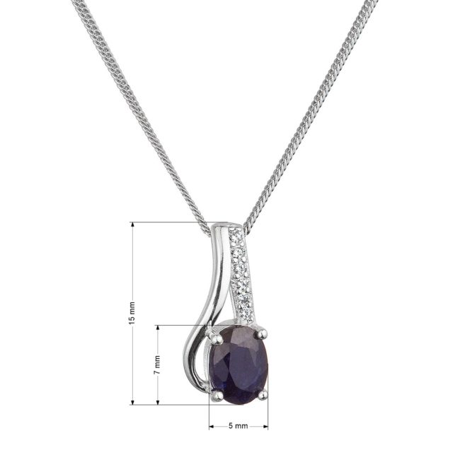 Stříbrný náhrdelník luxusní s pravým kamenem temně modrý 12083.3 sapphire