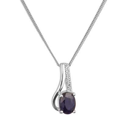 Stříbrný náhrdelník luxusní s pravým kamenem temně modrý 12083.3 sapphire