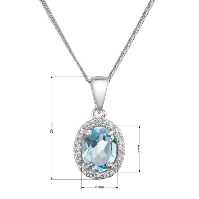 Stříbrný náhrdelník luxusní s pravým kamenem modrý 12086.3 sky topaz