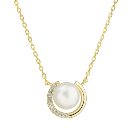 Pozlacený stříbrný náhrdelník s bílou říční perlou 22039.1
