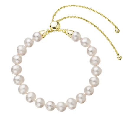 Pozlacený náramek z pravých říčních perel bílý nastavitelný 23023.1