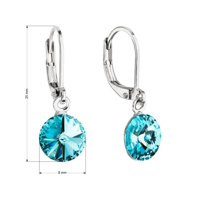 Náušnice bižuterie visací s krystalem Swarovski modré kulaté 51080.3 aqua