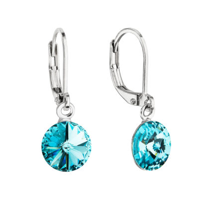 Náušnice bižuterie visací s krystalem Swarovski modré kulaté 51080.3 aqua