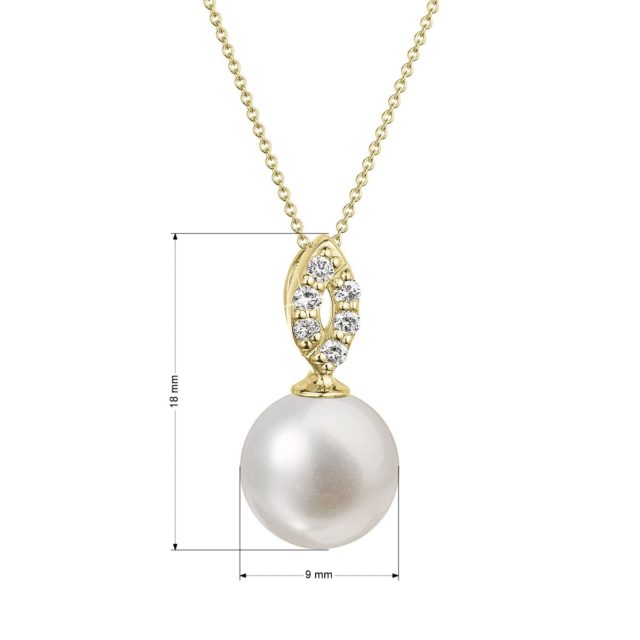 Zlatý 14 karátový náhrdelník s bílou říční perlou a brilianty 92PB00040