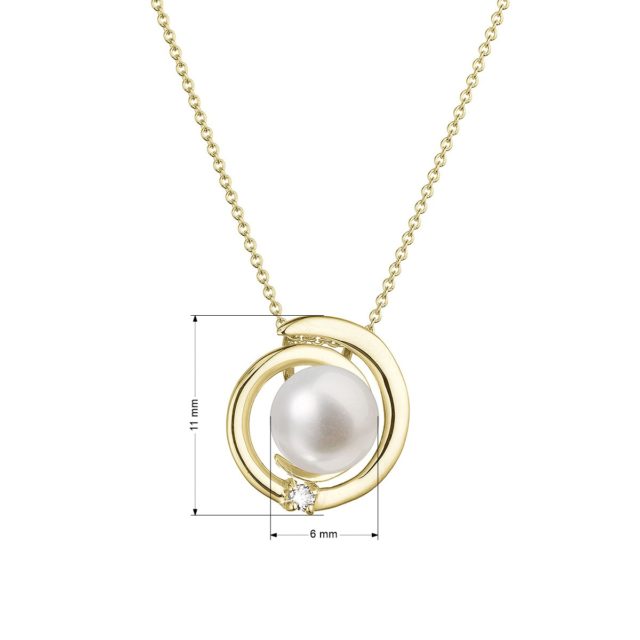 Zlatý 14 karátový náhrdelník s bílou říční perlou a briliantem 92PB00046