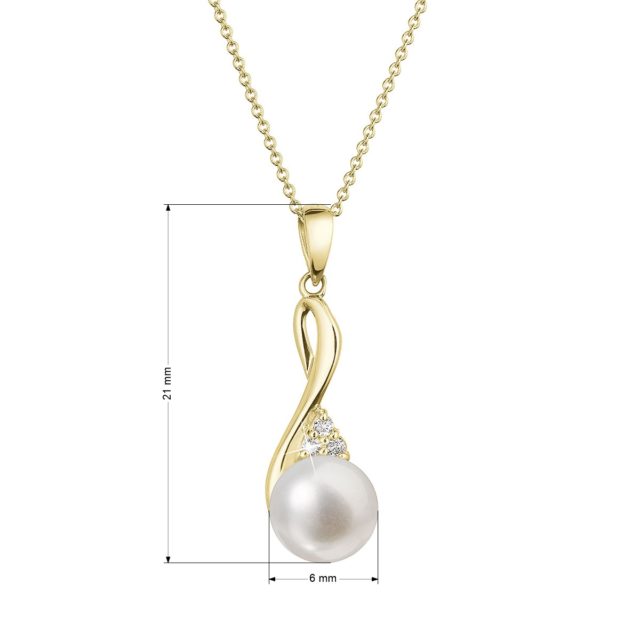 Zlatý 14 karátový náhrdelník s bílou říční perlou a brilianty 92PB00050