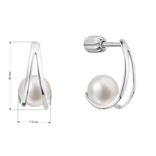 Stříbrné náušnice visací s bílou říční perlou 21078.1