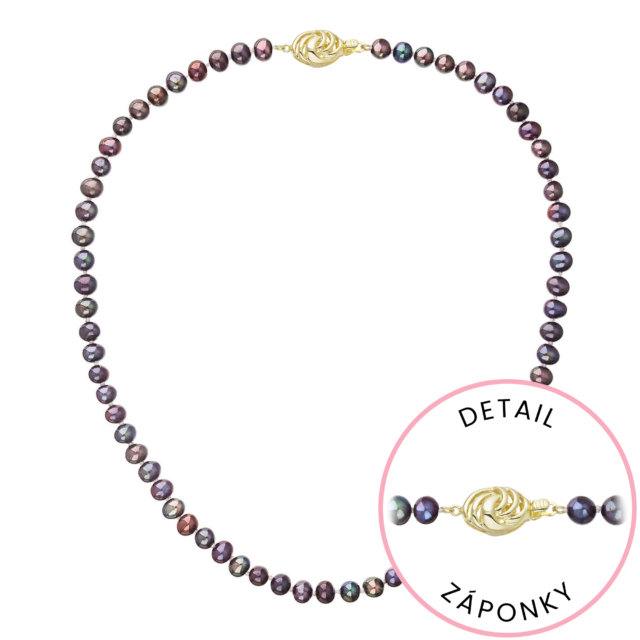 Perlový náhrdelník z říčních perel se zapínáním ze 14 karátového zlata 922001.3/9265A dk.peacock