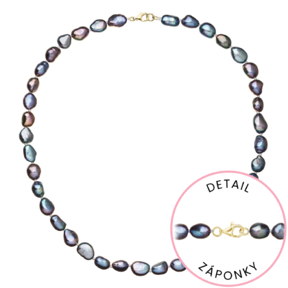 Perlový náhrdelník z říčních perel se zapínáním ze 14 karátového zlata 922027.3/9260 peacock