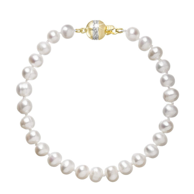 Perlový náramek z říčních perel se zapínáním ze 14 karátového zlata 923001.1/9266A bílý
