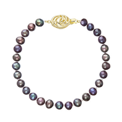 Perlový náramek z říčních perel se zapínáním ze 14 karátového zlata 923001.3/9265A dk.peacock