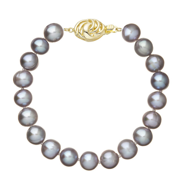 Perlový náramek z říčních perel se zapínáním ze 14 karátového zlata 923010.3/9265A grey