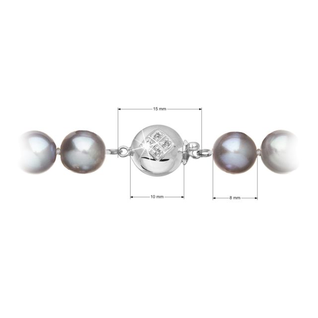 Perlový náramek z říčních perel se zapínáním z bílého 14 karátového zlata 823010.3/9270B grey