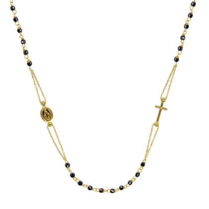 Zlatý 14 karátový náhrdelník růženec s křížem a medailonkem s Pannou Marií RŽ04 černý