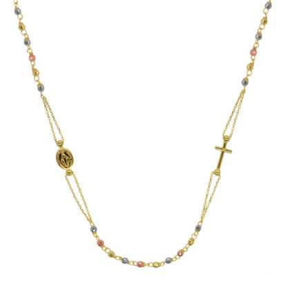 Zlatý 14 karátový náhrdelník růženec s křížem a medailonkem s Pannou Marií RŽ06 multi