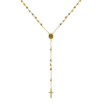 Zlatý 14 karátový náhrdelník růženec s křížem a medailonkem s Pannou Marií RŽ07 multi