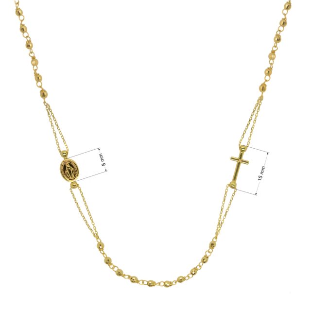 Zlatý 14 karátový náhrdelník růženec s křížem a medailonkem s Pannou Marií RŽ11 zlatý