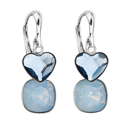 Stříbrné náušnice visací s krystaly Swarovski modré srdce 31234.3